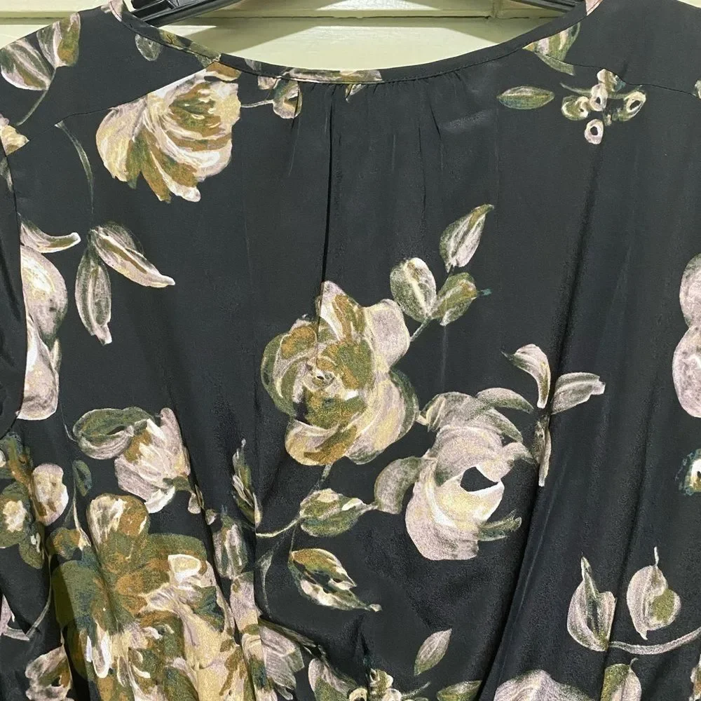 J. Crew Dark Floral Size‎ 8 Chiffon Dress Faux Wrap Tulip Hem Floral Watercolor